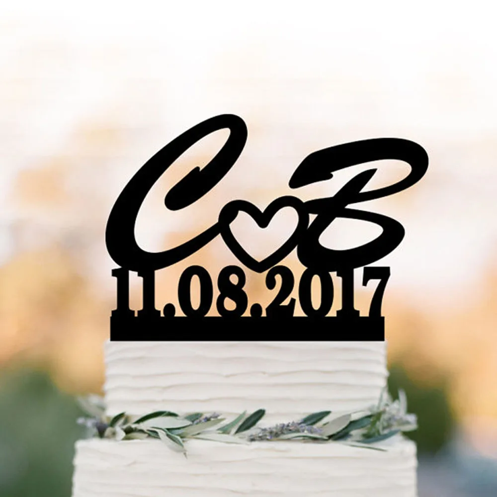 Персонализированные буквы и дата начальный свадебный торт Топпер с датой