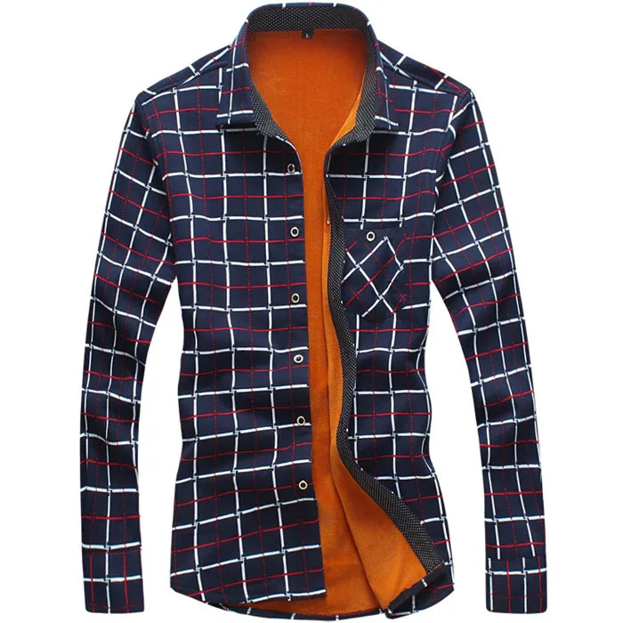 Демисезонный Мужская горошек Slim Fit с длинным рукавом толстые рубашки красный решетки платье цветочный мужской Повседневное плед Для мужчин рубашка флис