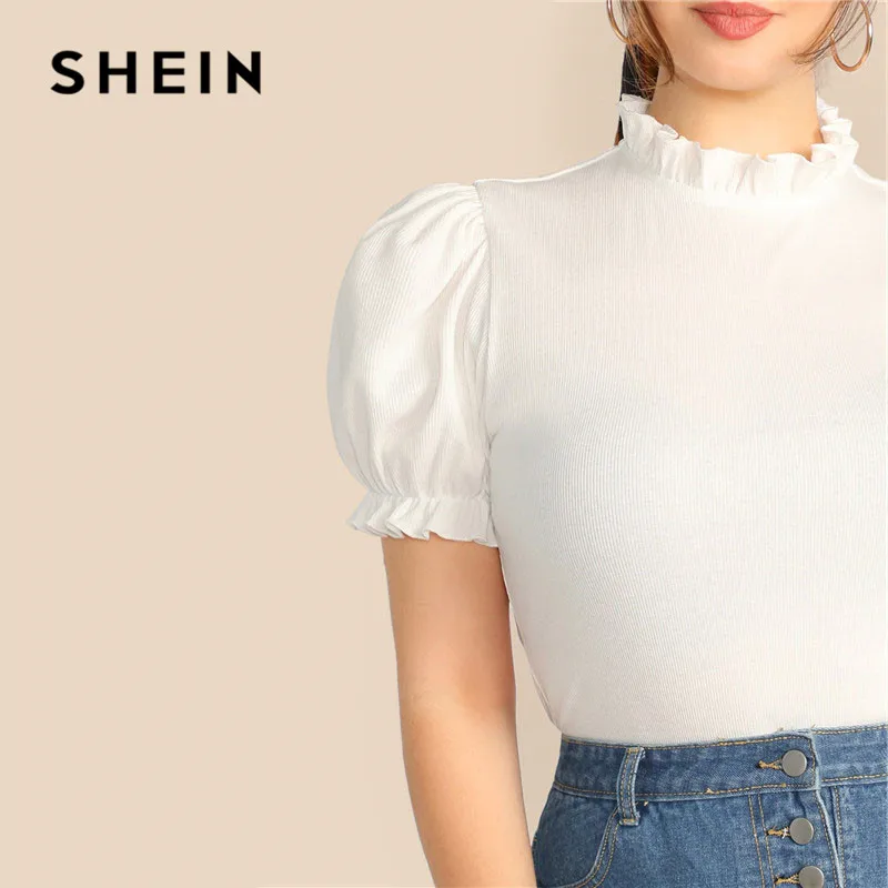 SHEIN Размера Плюс Трикотажная Футболка С Оригинальным Рукавом Элегантная Футболка С Пышными Рукавами