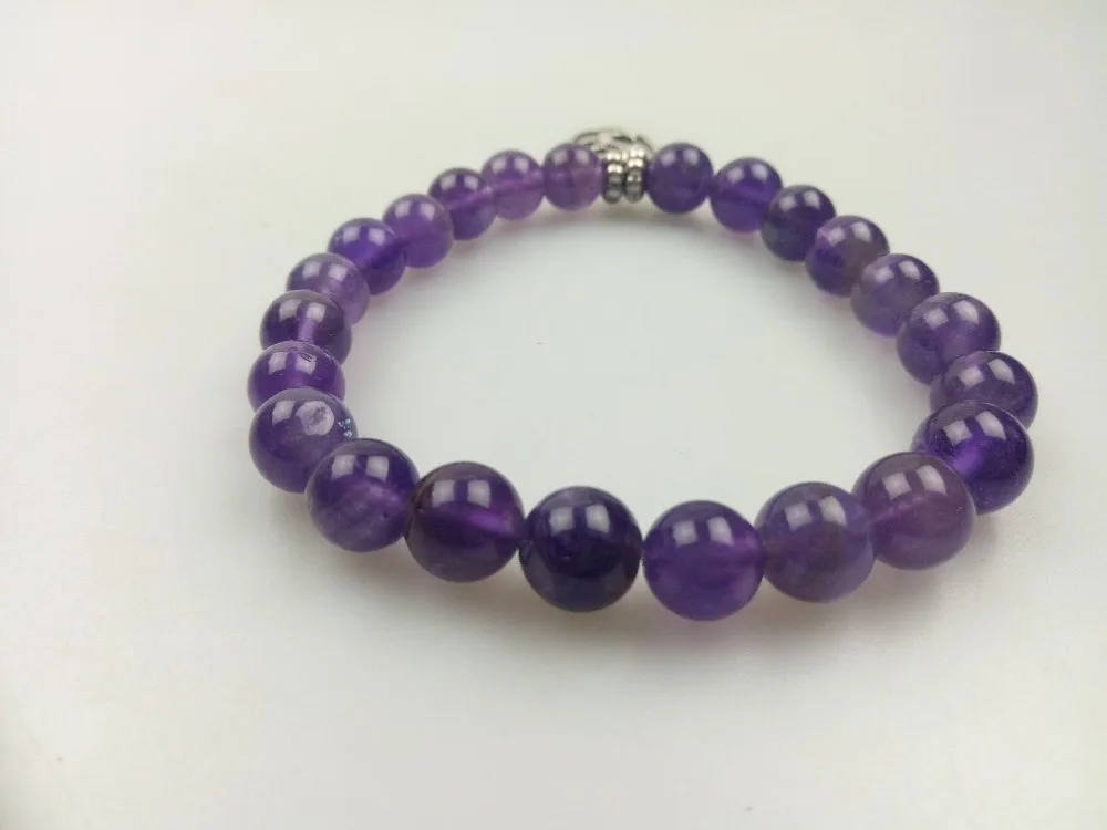 Модные браслеты 8 мм Фиолетовый кварцевый браслет 3D полый кулон фиолетовые