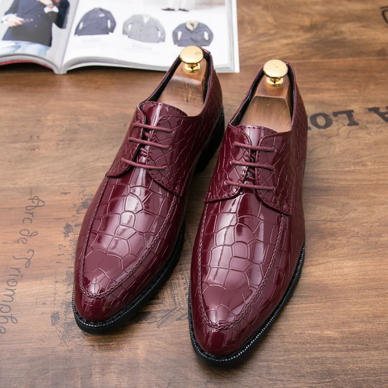snake skin patent leather formal luxury italian brand glossy dress party cool designer male footwear brogue oxford shoes for men | Обувь