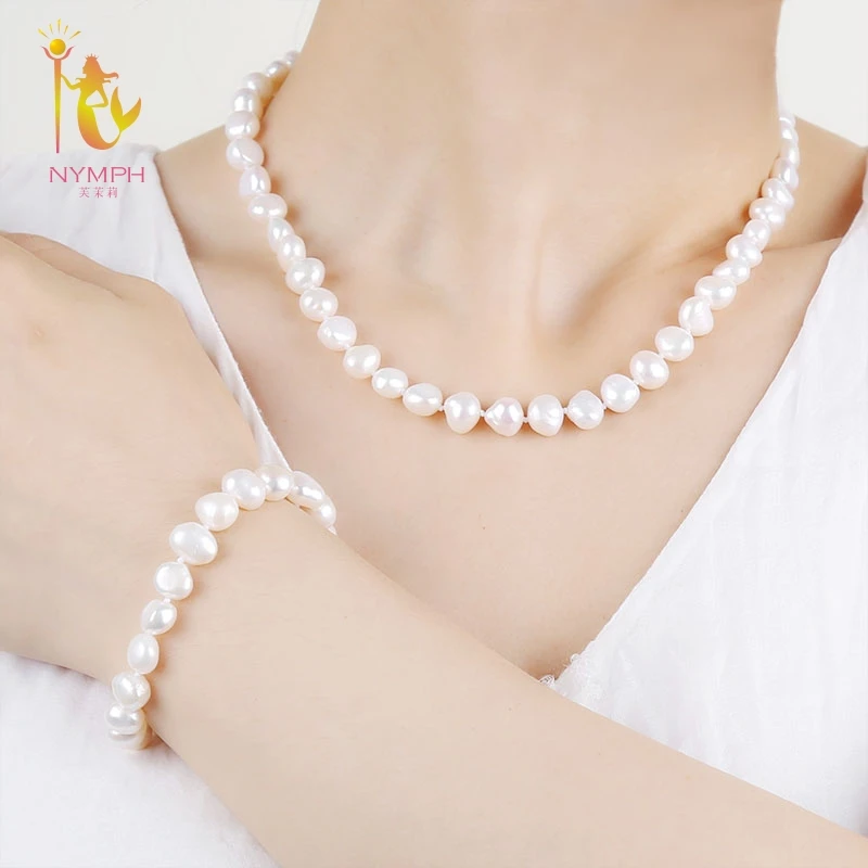 Женский жемчужный комплект из колье и браслета 10 11 мм|jewelry sets|nymph jewelrynymph pearl |