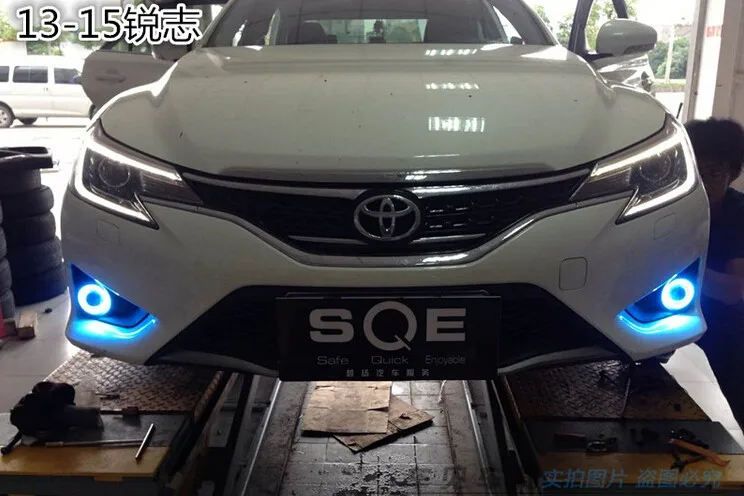 

eOsuns COB angel eye led daytime running light DRL + halo Fog lamp + Projector Lens for toyota mark x reiz 2013-16