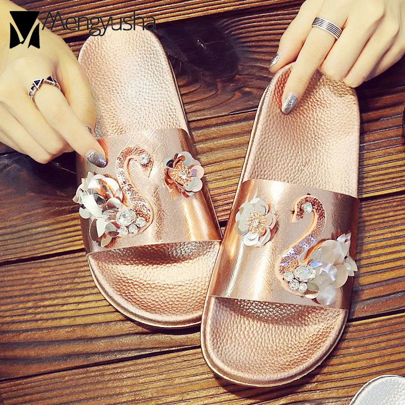 Сандалии pantufa женские с цветочным принтом пляжные шлепанцы блестками гладиаторы