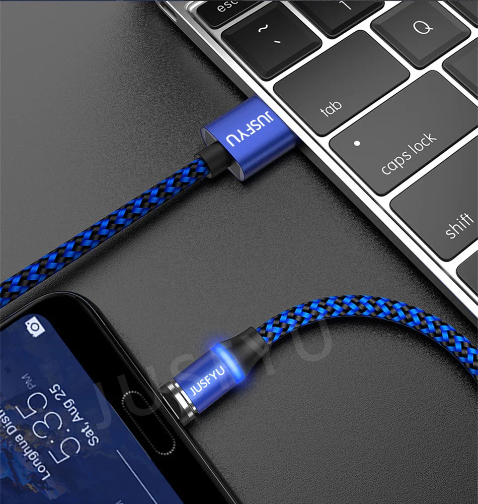 Магнитный кабель 1 м светодиодный Тип C Магнит Micro USB кабель зарядного устройства для samsung S10 iPhone X XS Max XR 7 8 6 6s Plus Мобильный USB C кабель