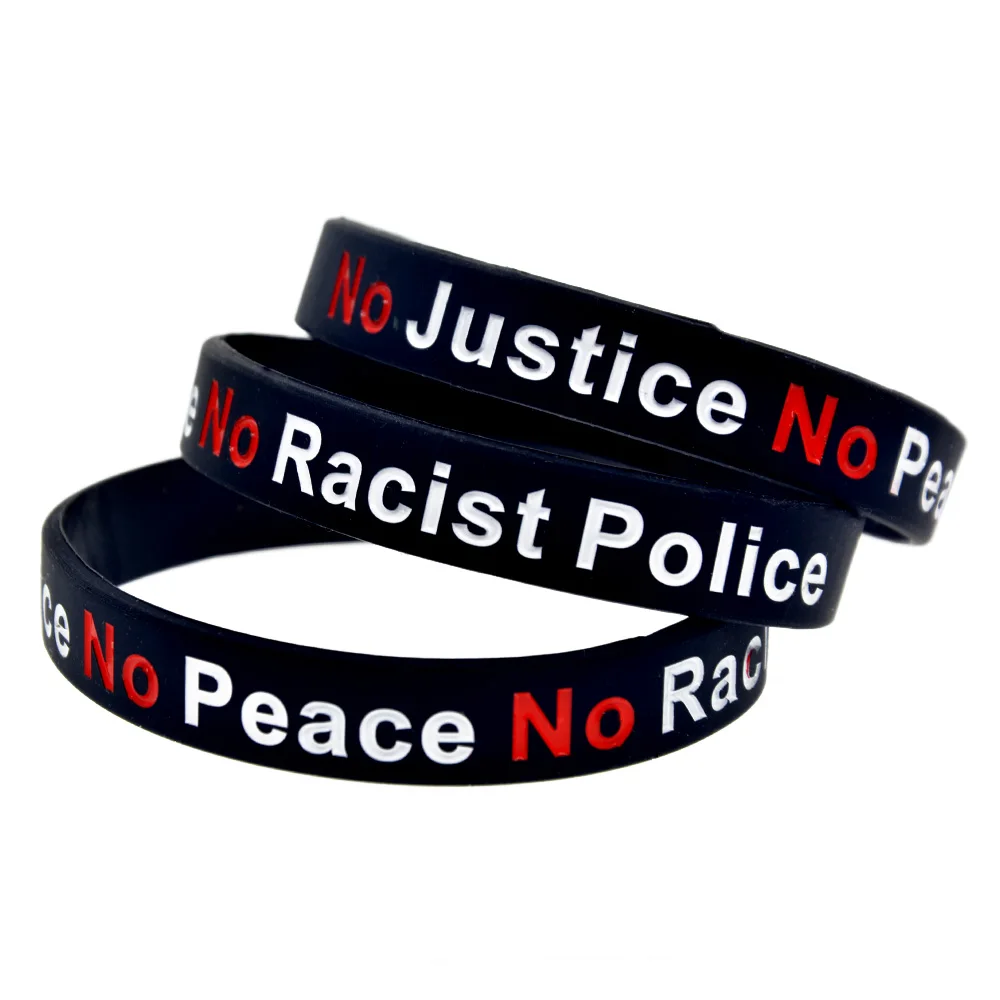 

1PC No Justice No Peace No Racist Police Slogan Silicone Rubber Wristband Black