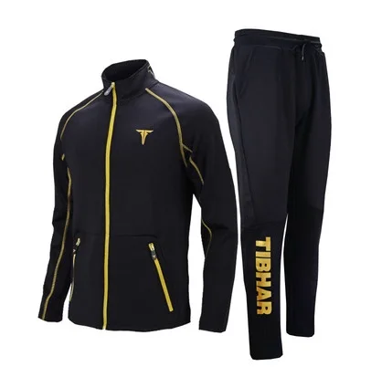 Black gold suit TIBHAR, спортивная одежда для настольного тенниса, новая куртка, тренировочный костюм с брюками, трикотажный свитер для пинг-понга - Цвет: Black gold suit