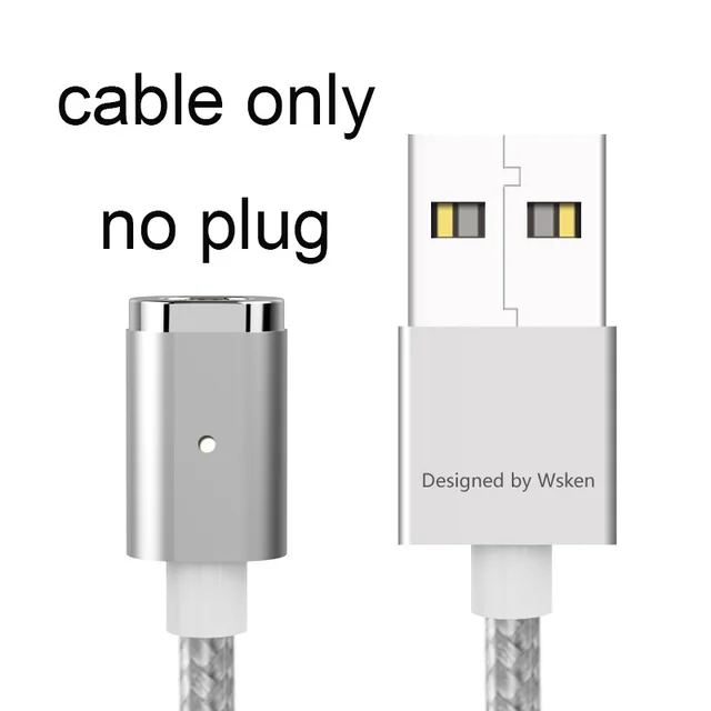 Only Silver Cable Магнитный зарядный кабель WSKEN 2 в 1 для iPhone 6, 7, 8 Plus, X, samsung, Xiaomi, 8 pin, IOS, Micro usb, светодиодный кабель для быстрой зарядки - Цвет: Only Silver Cable