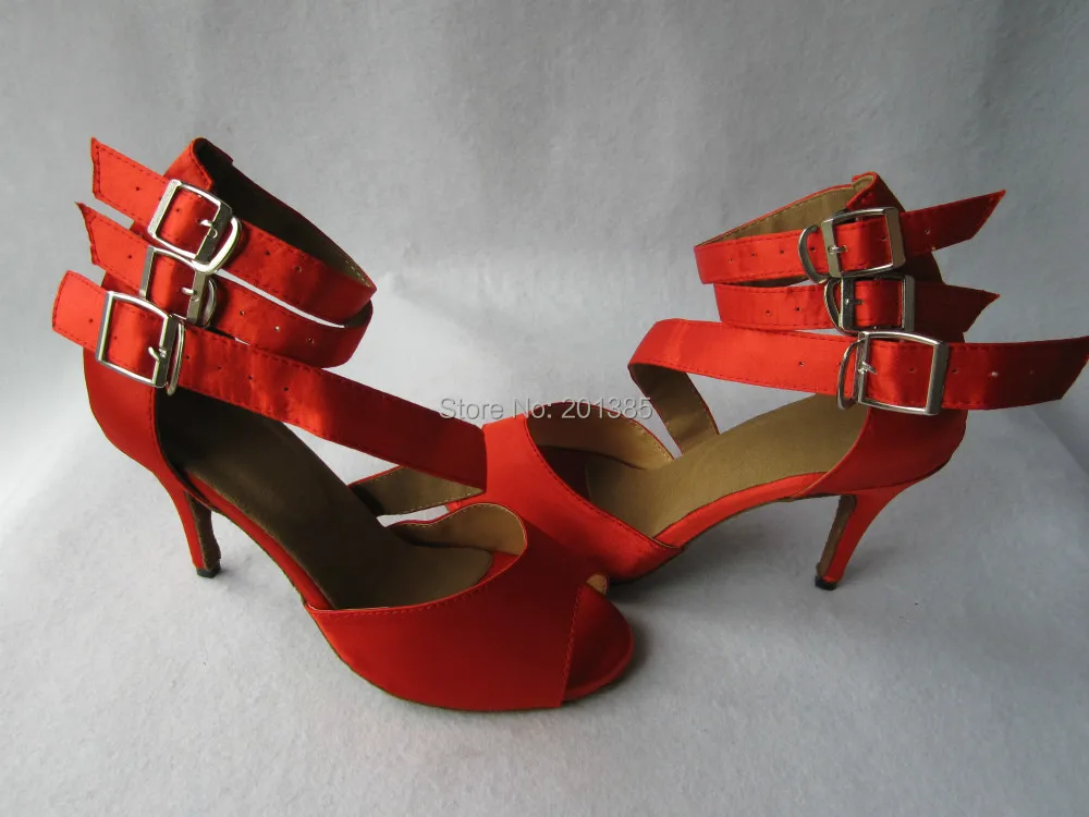 Сексуальные красные атласные женские туфли для латиноамериканских танцев