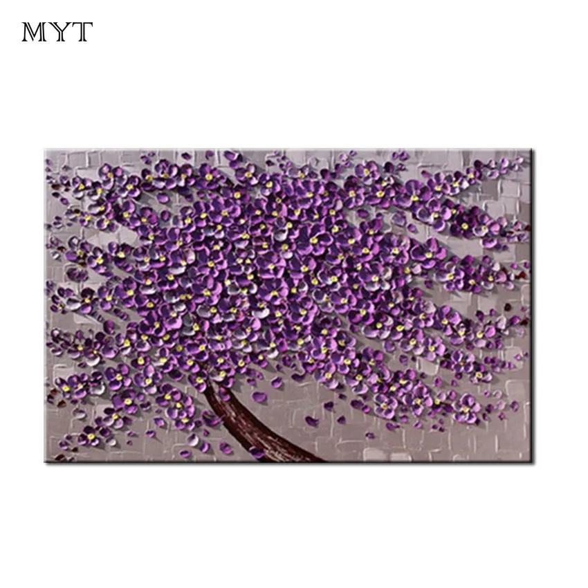 

Ручной работы абстрактный толстый нож Фиолетовые Цветы Масляные картины Современный домашний декор настенные художественные картины для ...