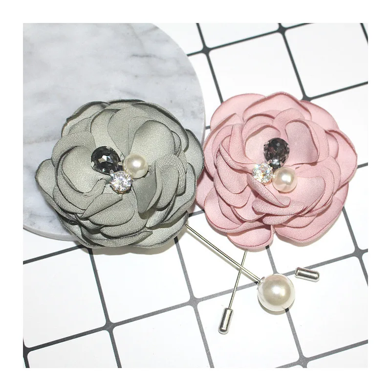 2018 корейский имитация жемчуга брошь цветок ткани Кристалл Длинные Pin корсаж для