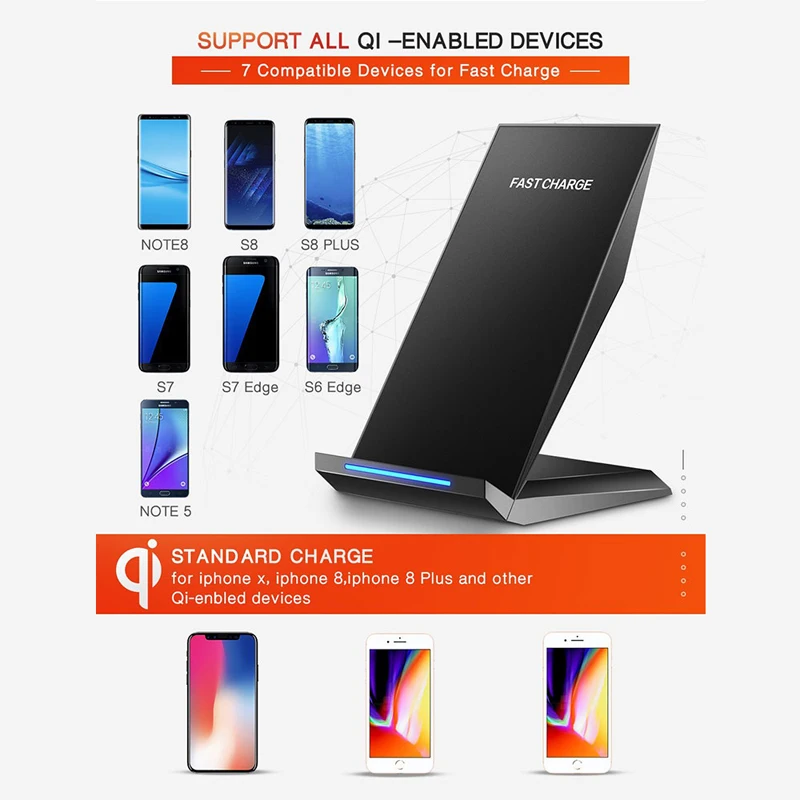 Быстрая Беспроводная подставка для зарядного устройства QI iPhone 11 X XS Max 8 Plus samsung Galaxy