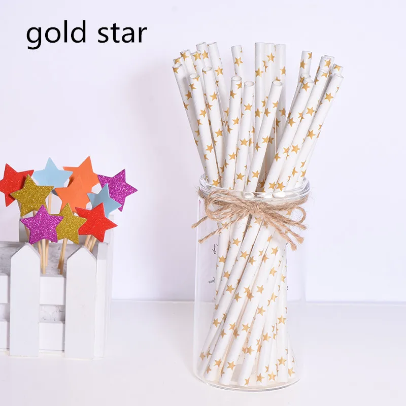 gold star 25 шт. креативные топперы для торта Фламинго бумажная соломинка для питья для детского душа мальчишник вечерние украшения для вечеринки сделанные своими руками - Цвет: gold star