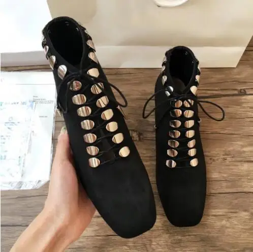2019 женские полусапожки с квадратным носком черные кожаные ботинки Botas feminina из
