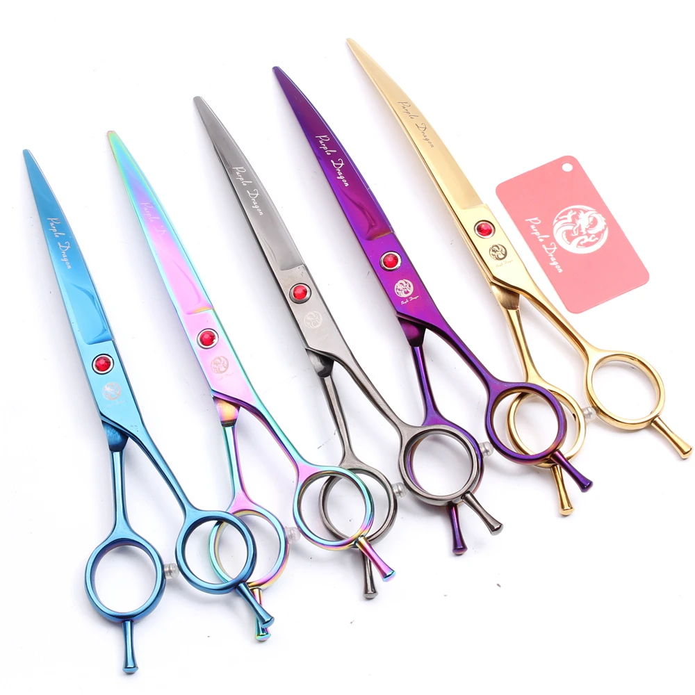 

8,0 дюймов 22 см фиолетовый дракон Японии Титан домашних животных Машинка для стрижки шерсти у вниз изогнутые режущие ножницы для груминга в наличии для собаки Парикмахерская для собак