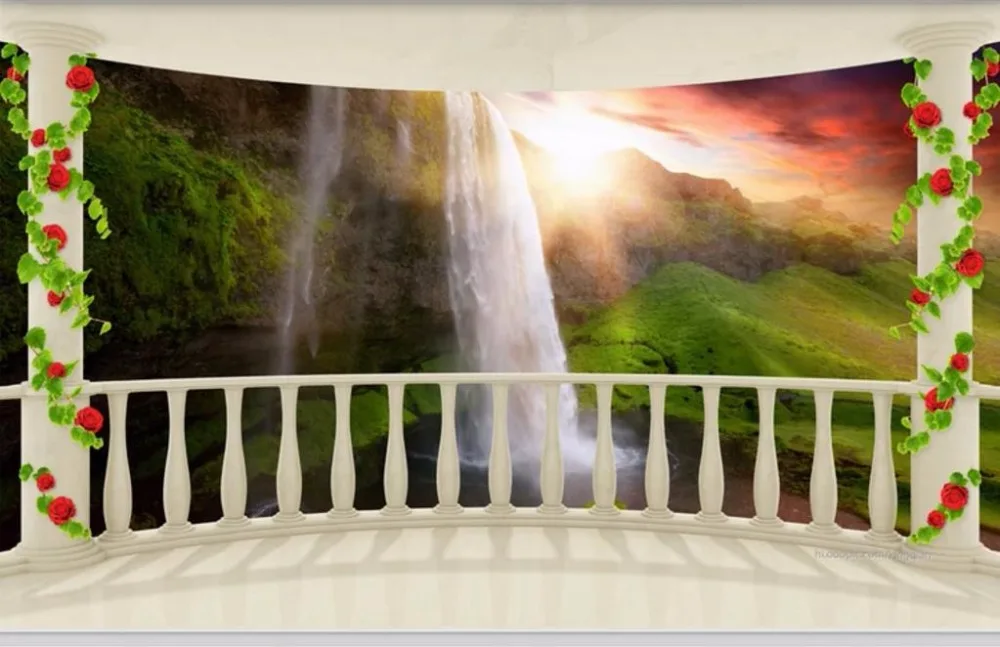 Пользовательские обои для спальни современный Балконный столб водопад стен 3 d