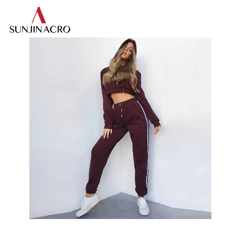 SUNJINACRO/Осенняя женская спортивная одежда из 2 предметов укороченный топ с
