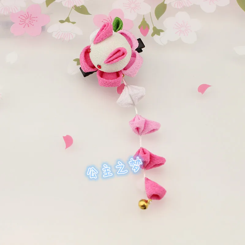 Pink With Rabbit Винтаж Японский стиль Kanzashi шпилька кимоно юката кисточки аксессуар Сакура взрослая церемония прекрасный кролик ручной работы HW006-T - Цвет: Pink With Rabbit