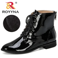 royyna 2019 new designers microfiber winter shoes woman round toe heels ankle boots ladies botas zapatos mujer short plush comfy