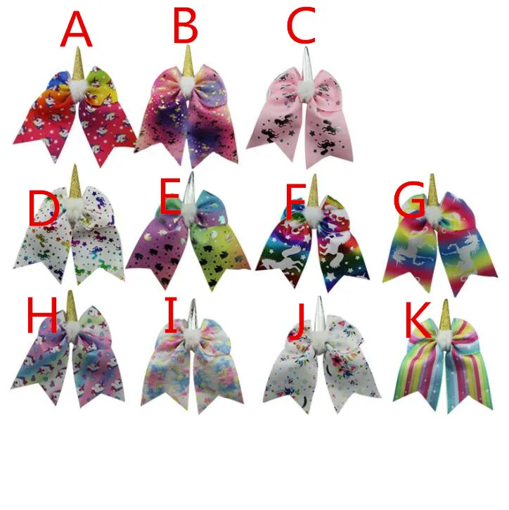 

Kimmy 20pcs Free shipping unicorn and rainbow hair bow oversized hair bow girls Hair clip (Mixed two styles)