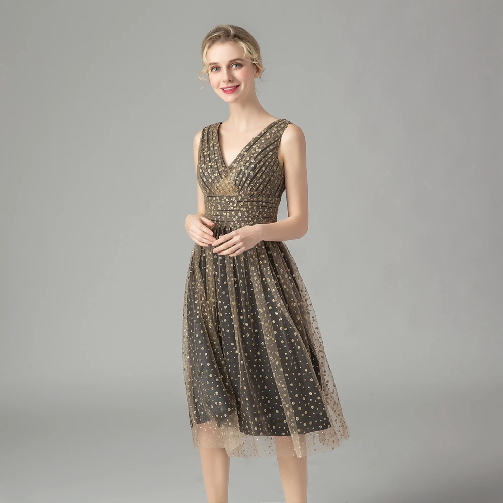 Женское коктейльное платье SSYFashion простое до колена с коротким рукавом и
