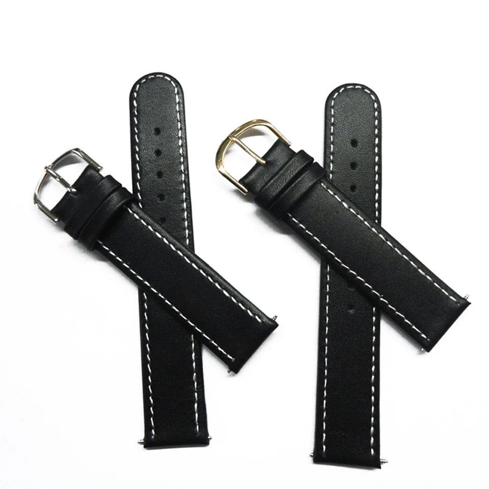 YQI Genuine Leather Watch Strap 18mm Band Black Thin soft Watchband With Stainless Steel Buckle For Watches Free Shipping | Наручные часы
