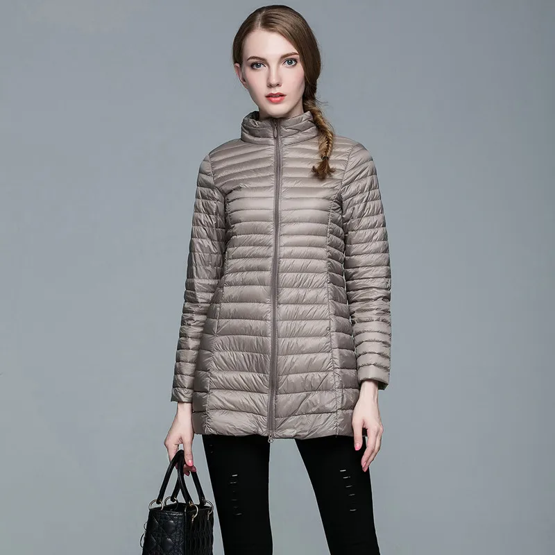 4XL дамское длинное зимнее теплое пальто для женщин Ультра светильник 90% белая куртка-пуховик с сумкой женские пальто плюс 8 цветов - Цвет: khaki
