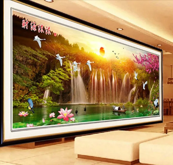 Набор для вышивки крестиком Mountain river fall в китайском стиле фэн-шуй 11ct печать