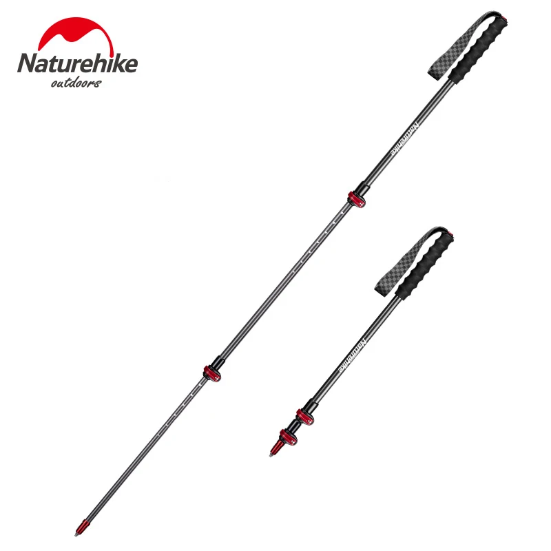 Satılık Naturehike 1 Adet Karbon Fiber Trekking Kutup Katlanır 3 Bölüm Ultralight çakmak Yürüyüş Kamışı Yürüyüş Sopaları Kamp