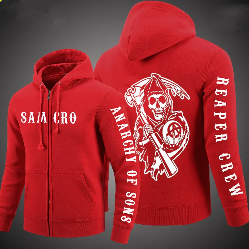 Red and white Mascro, повседневные осенние мужские пальто на молнии в стиле панк, мужские хлопковые куртки tv Sons of Anarchy, толстовка Reaper Crew Partisa, толстовки - Цвет: Red and white