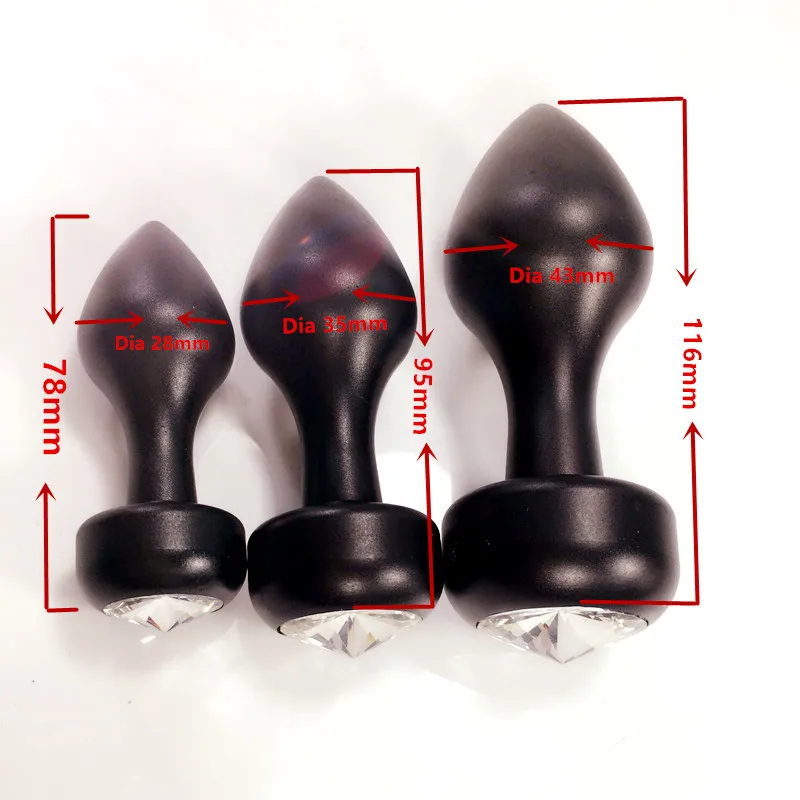 3 size as 1 set New black Crystal bullet shape metal anal plug Jewelry butt insert stopper sex toys for men women | Красота и