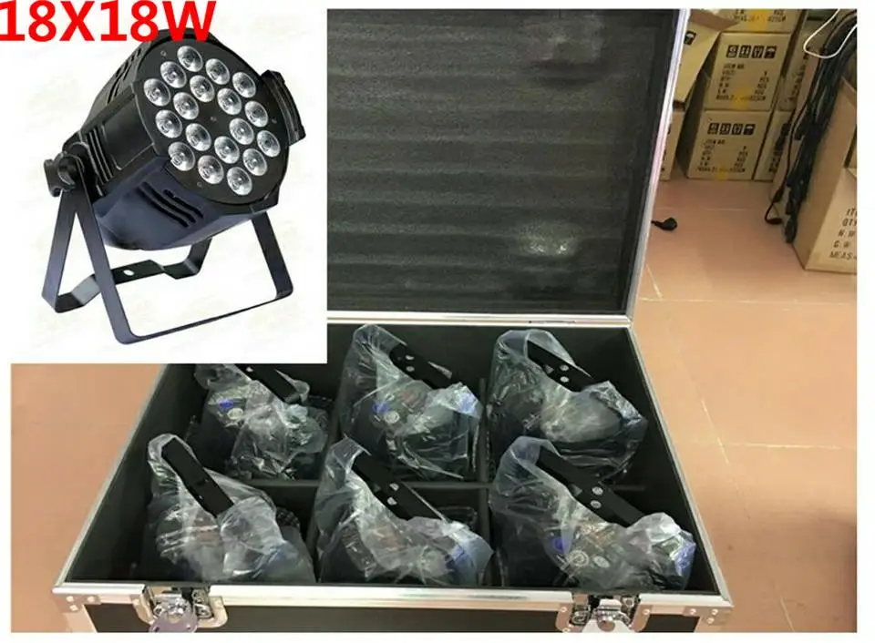 6 unids 18x18 w led par luces con 1 flight чехол uv в rgbwa luz|led par|rgbwa parflight case |