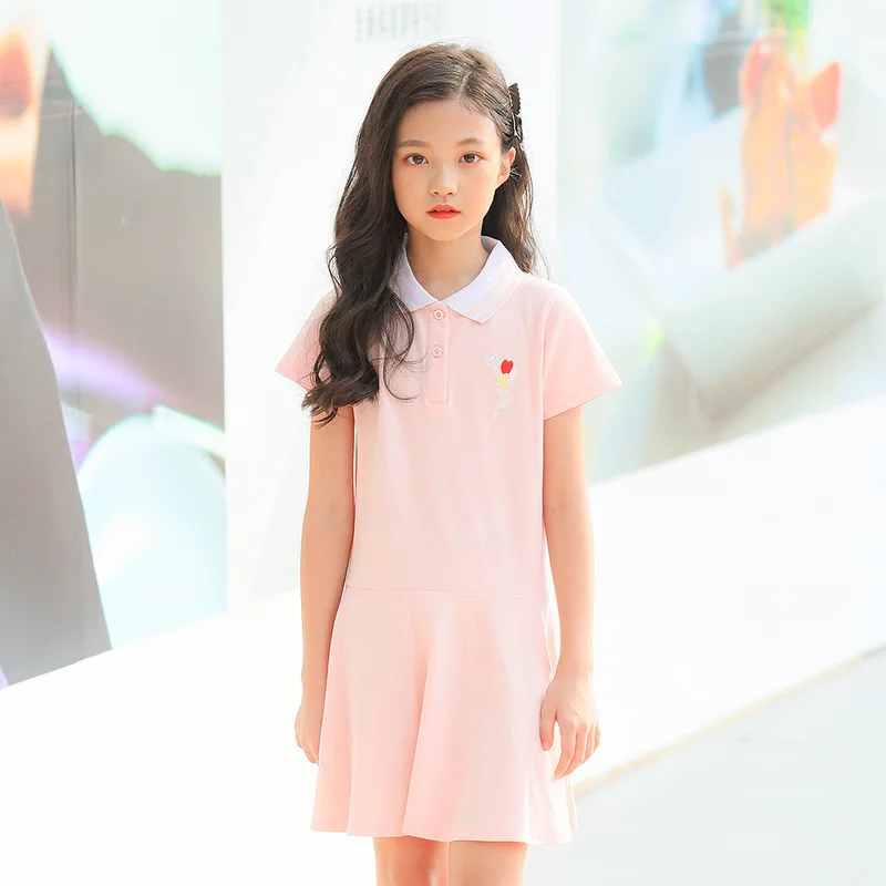 School Girls Sport Dress Turn Down Collar Cotton Casual for Teen Girl 8 10 12 14 15 years | Детская одежда и обувь