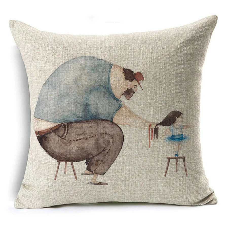 Comwarm Cozy Family Super Father Lovely Daughter Pattern Cushion for Fanther's Gifts Linen Cotton Comfortable Sofa Car Pillows | Дом и сад