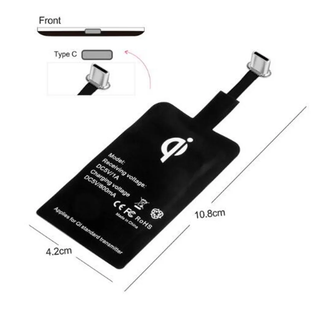 for Type C Black Qi Беспроводное зарядное устройство приемник модуль для iPhone 7 Быстрая Зарядка адаптер рецептор для Android тип-c Беспроводное зарядное устройство передатчик - Тип штекера: for Type C Black