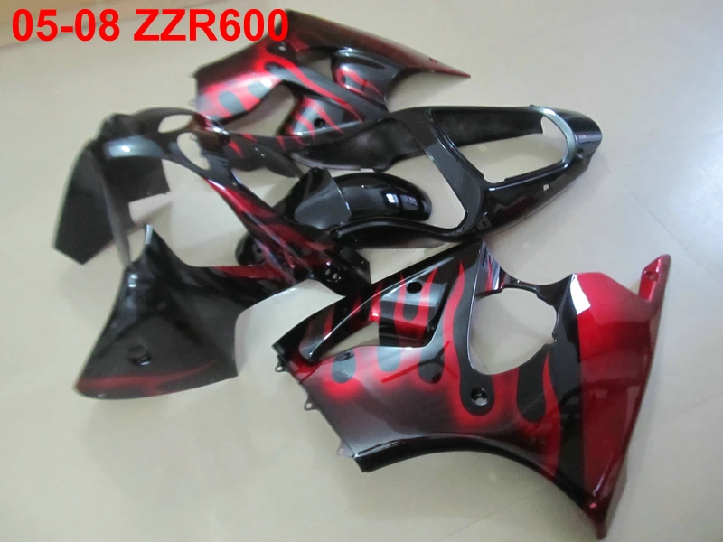 Набор пластиковых обтекателей для Kawasaki Ninja ZZR600 05 06 07 08 с красным пламенем 2005 2008