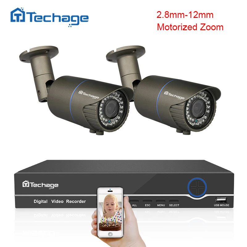 Techage POE камера видеонаблюдения системы 4CH 1080 P NVR 2 шт. мм 8 ~ 12 моторизованный зум