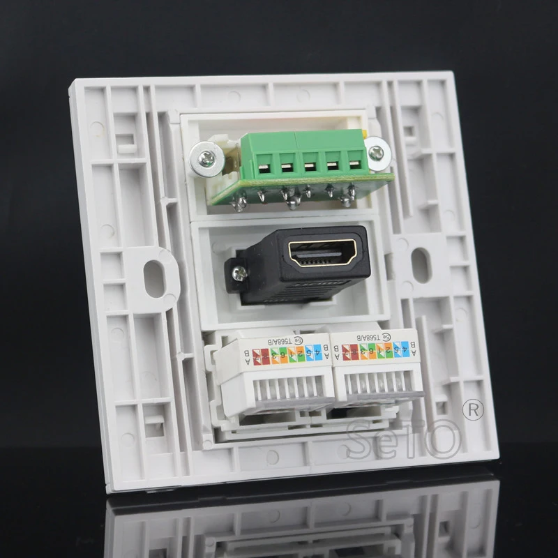 SeTo 86 Тип двойная RJ45 Cat5e сетевая Lan + RCA AV аудио HDMI панель настенная гнездо Keystone