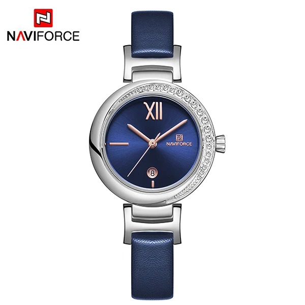 Blue NAVIFORCE роскошный бренд со стразами женские кожаные кварцевые часы для дам Наручные часы браслет часы подарок Montre Femme - Цвет: Blue