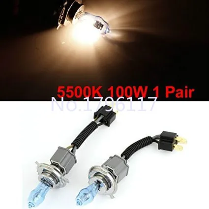 

2x H4 DC 12V 100W Xenon 5500K Super White Car Head Light Fog Lamp Bulbs & Heat proof ceramic plug & heavy duty wiring connection