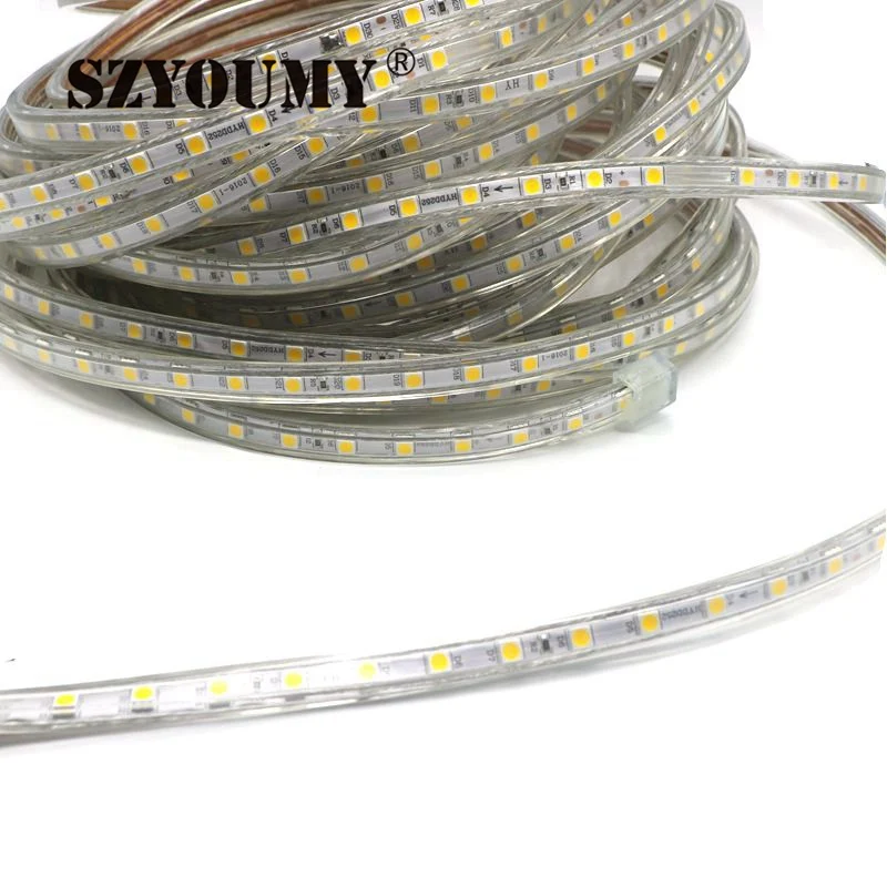 Светодиодная лента SZYOUMY 5050 220 В 100 м/лот RGB IP65 с вилкой и rgb контроллером