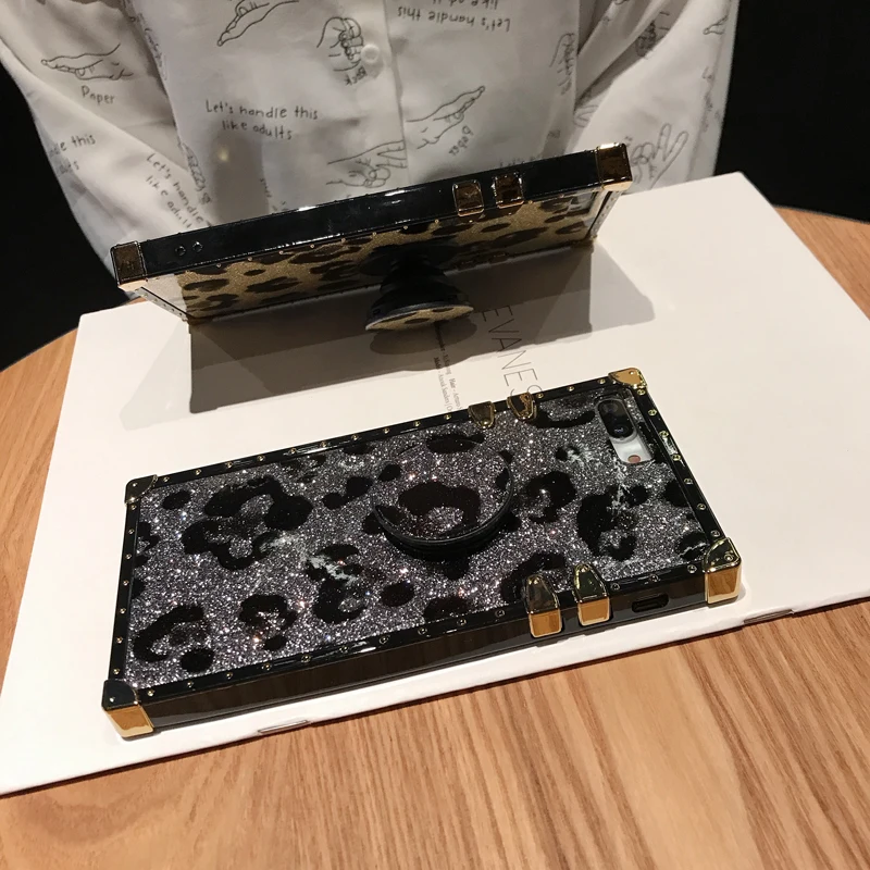 Роскошный квадратный леопардовый чехол-подставка для телефона GYPHCA iPhone X XS XR XSMAX
