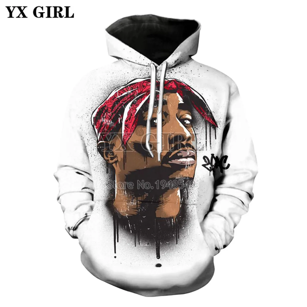 

YX GIRL Drop shipping 2018 New Fashion Hoodie Rapper 2pac Tupac/Biggie Smalls 3D Print Men's Women's Hip hop Hooded Sweatshirt