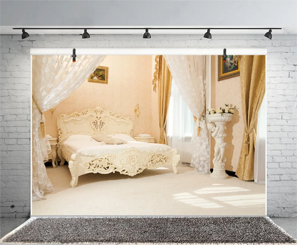 Laeacco Boudoir интерьер окна шторы кровать цветы фотографии фоны индивидуальные