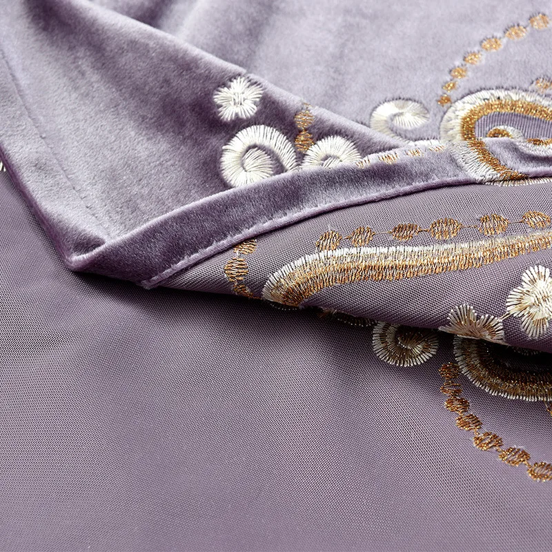 

Purple top luxury embroidery Velvet Blackout curtains with high quality Voile Curtain for Living Room windows/ Bedroom/Kitchen