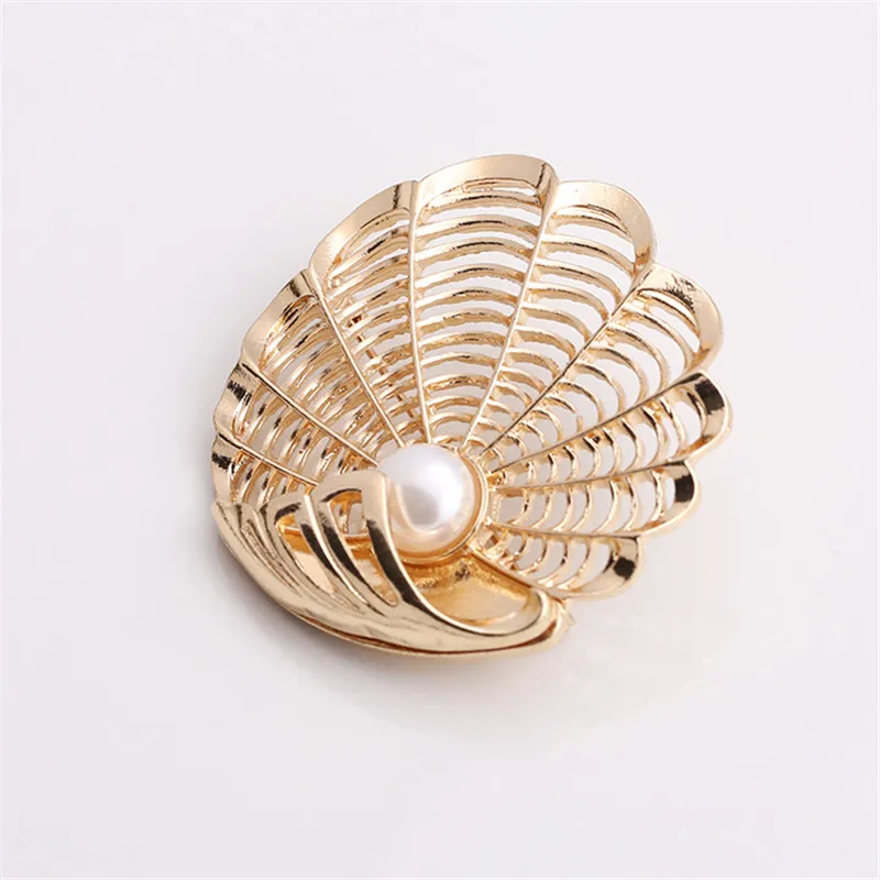 Free shipping Couple Accessories Golden shell modeling Imitation pearl for decoration brooch pins fashion girl woman jewelry | Украшения и
