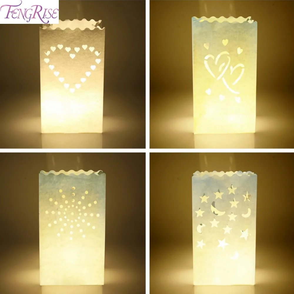 FENGRISE 10 шт. Белый Подсвечник в форме сердца Luminaria бумажный фонарик подсвечник