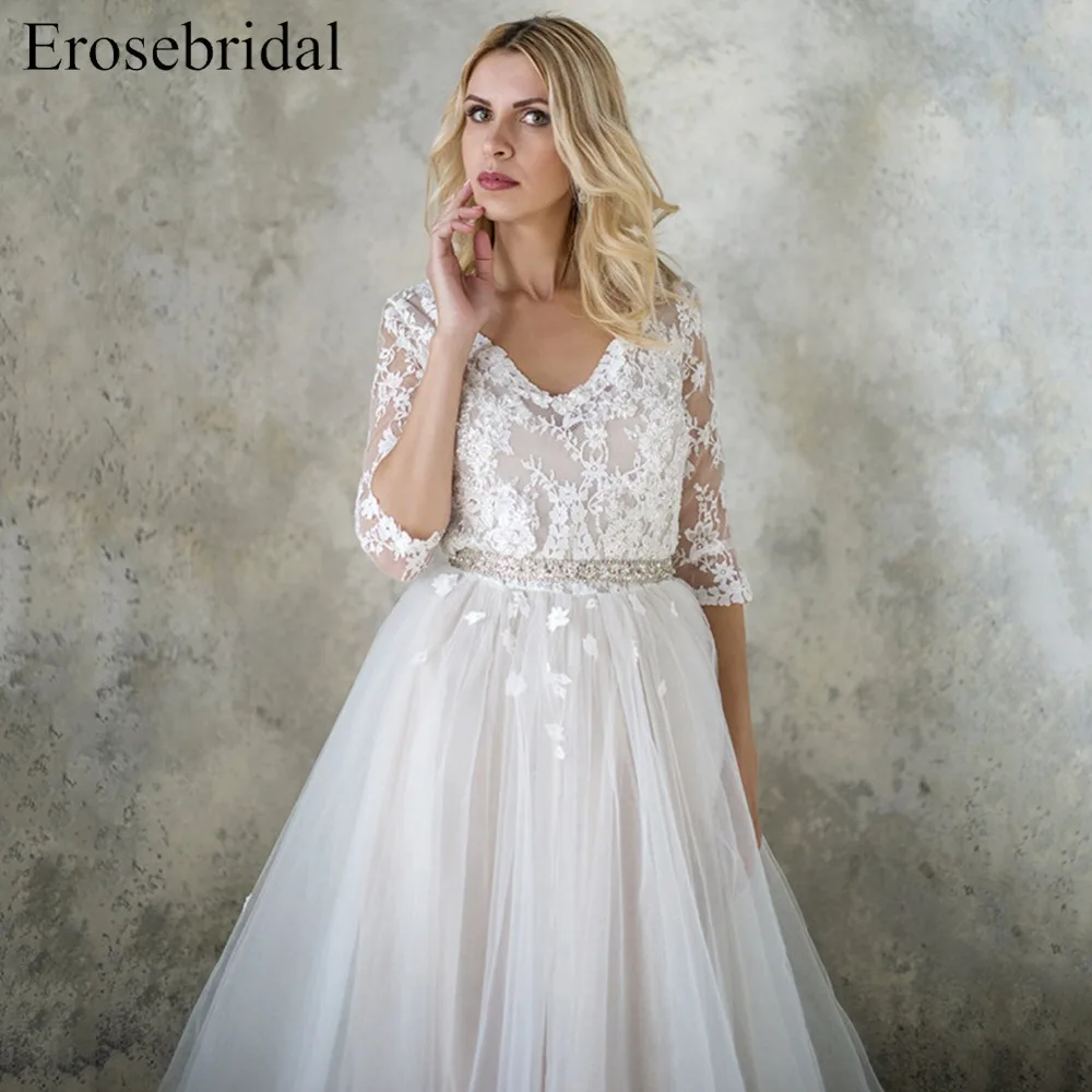 Erosebridal простое свадебное платье 2019 дизайн ТРАПЕЦИЕВИДНОЕ пляжное рукав три