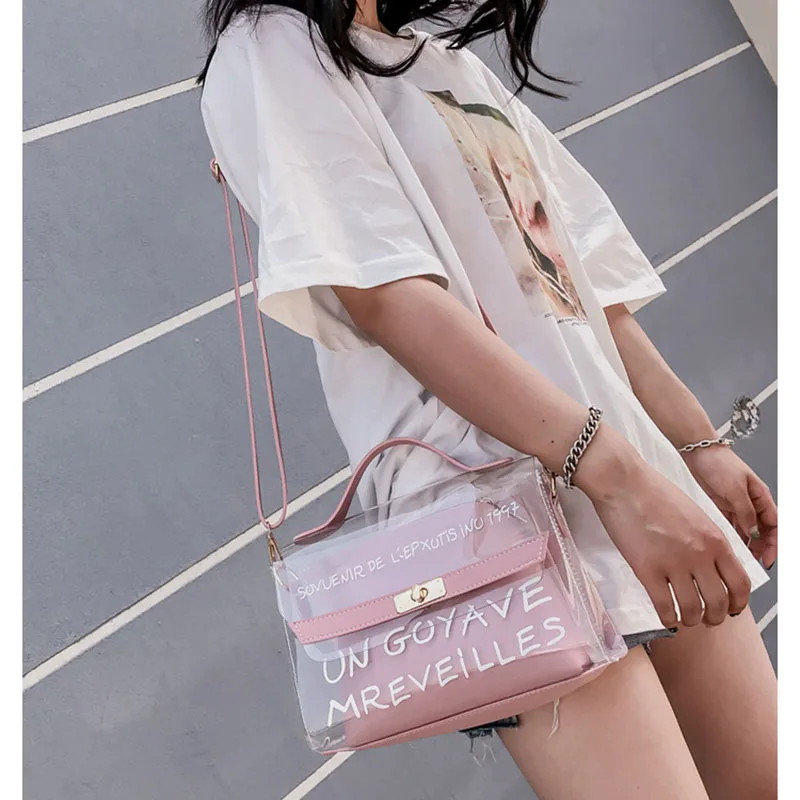 

Bags for women 2019 Sac transparent Clear purse Composite Bag fashion slung shoulder portable jelly beach bag XHL216