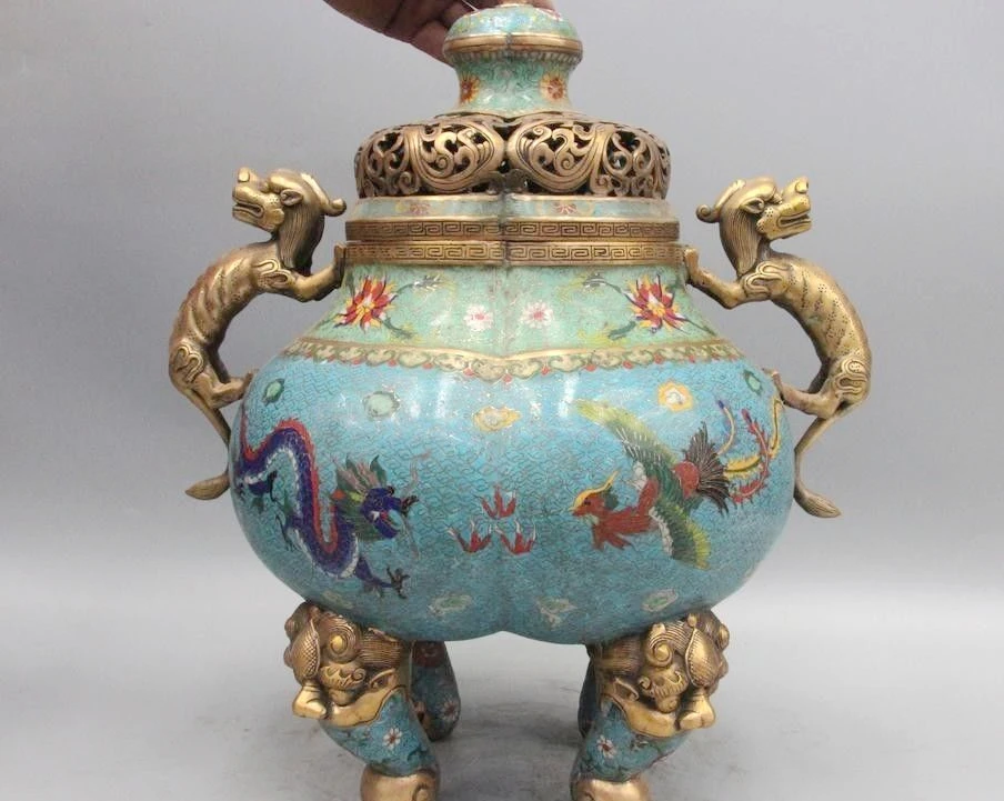 20 &quotКитайский Бронза Медь Cloisonne эмаль изображениями драконов и феникса Ладан